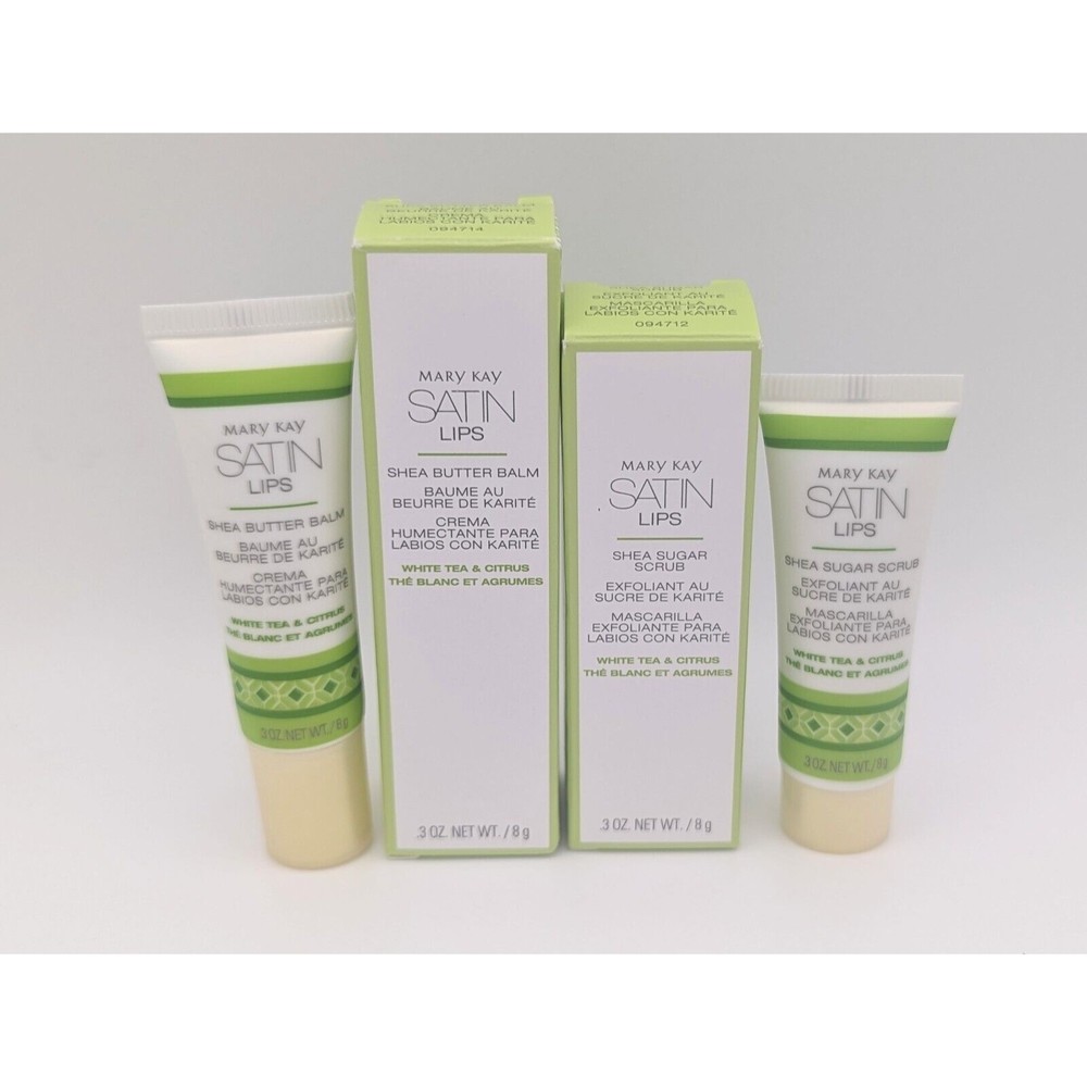 MARY KAY SATIN LIPS SET (WHITE TEA & CITRUS) SHEA BUTTER BALM~EXFOLIATE SCRUB!‎